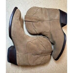 Cuero Cowboy Boots 6.5 B Tan Suede Leather Western Pull On Made Mexico Y2K 90's